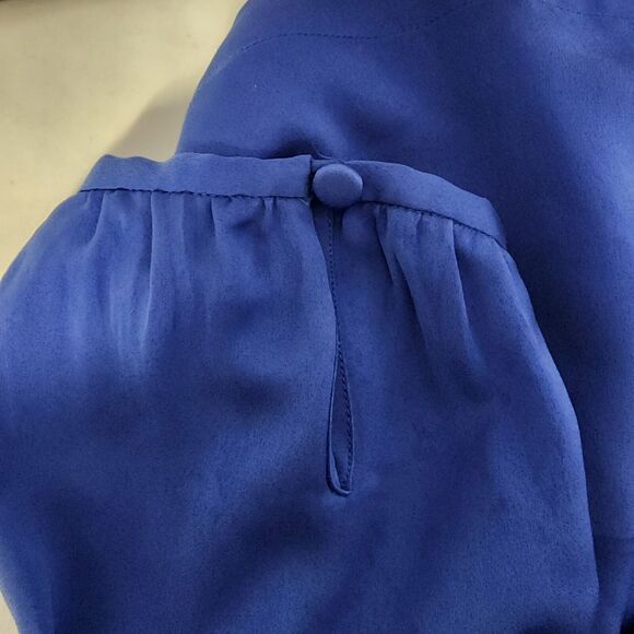 J Crew Womens Top Small Peasant Blouse Mini Pom Pom Trim Royal Blue 3/4 Sleeve - Picture 8 of 13